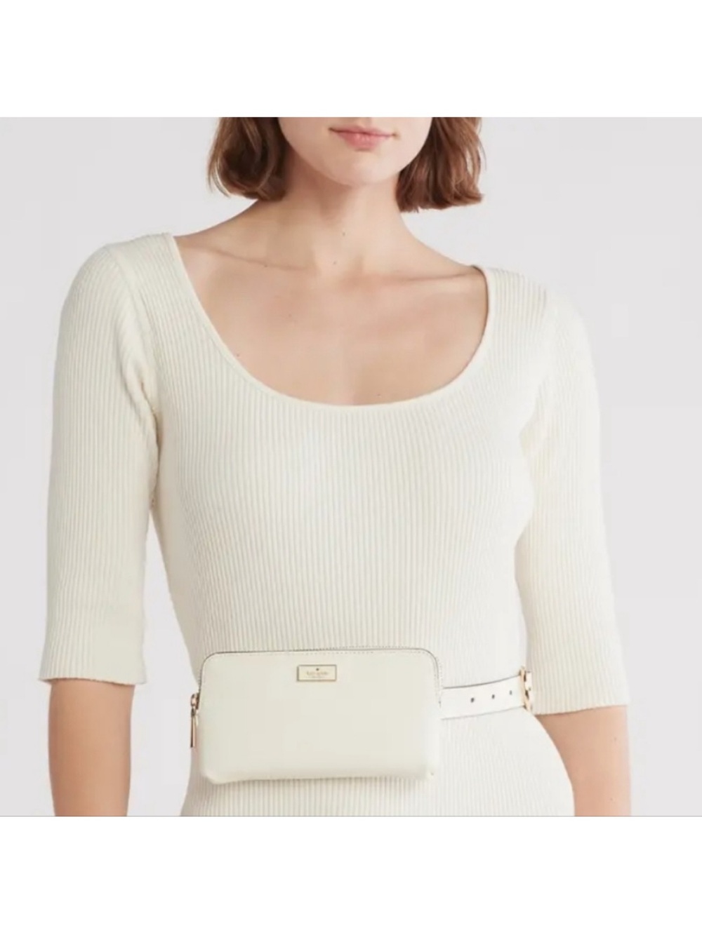 kate spade Cream Winter White Leather Mini Belt Bag Fanny Pack Gold Hardware NWT